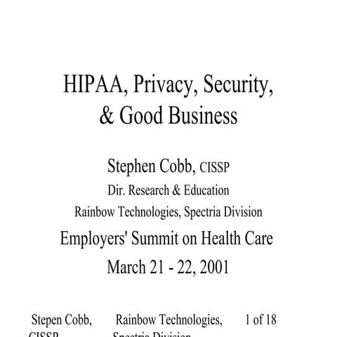 HIPAA, Privacy, Security, and Good Business