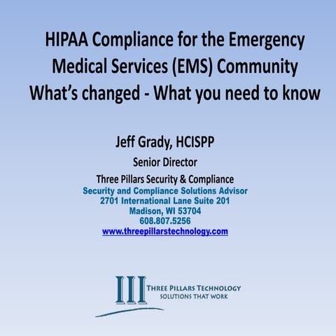 PSOW 2016 - HIPAA Compliance for EMS Community