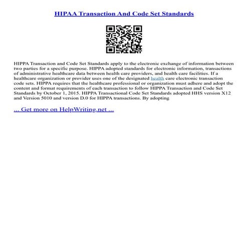 HIPAA Transaction And Code Set Standards | PDF