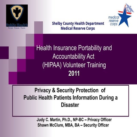 HIPAA Volunteer Training - for awareness