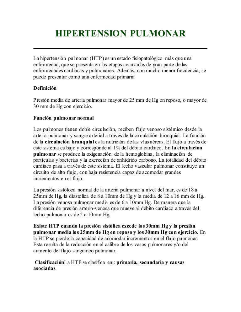 Hipertensión pulmonar secundaria y ejercicio