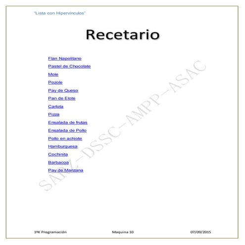 Hipervinculo - Recetario 1º "K" Programacion