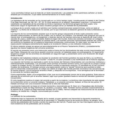   Hipostasis de los arcontes - evangelio copto egipcio revelion de satanas