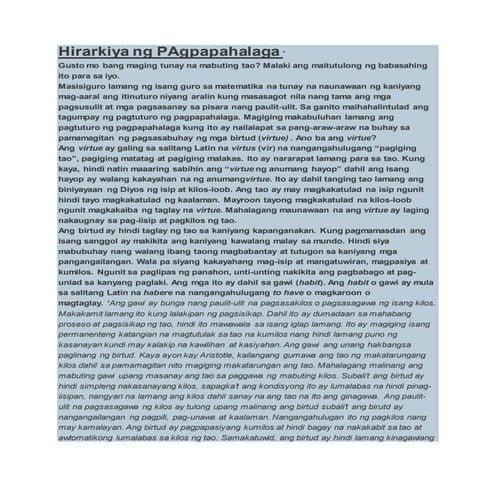 Hirarkiya ng p agpapahalaga