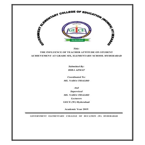 Thesis: The Influence Of Teacher Attitude On Student Achievement At Grade Six...