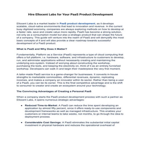 Hire Ellocent Labs for Your PaaS Product Development
