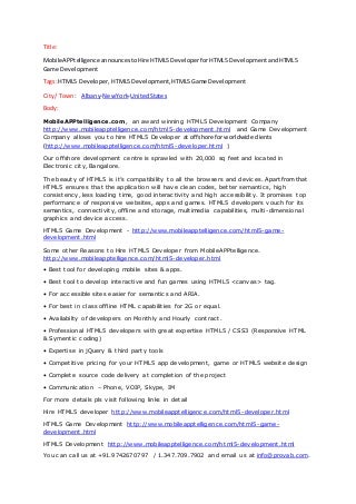 Hire html5 developer for html5 development and html5 game development