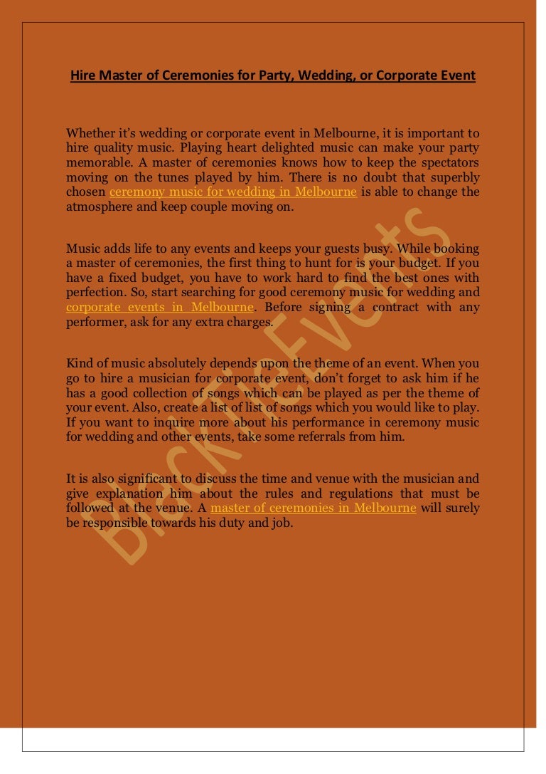 Hire master of ceremonies for party, wedding, or corporate event