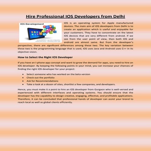 Hire professional ios developers from delhi