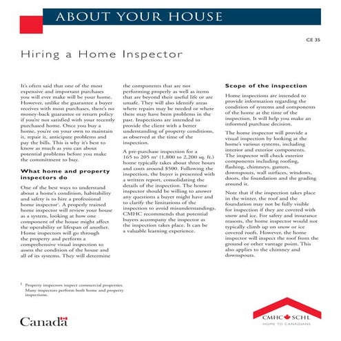 Hiring A Home Inspector (Cmhc)