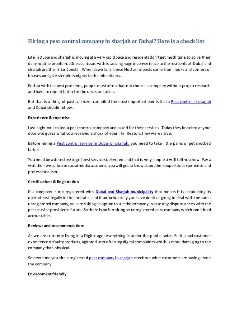 Hiring a pest control company in dubai or sharjah