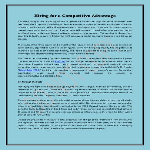 Hiring for a competitive advantage