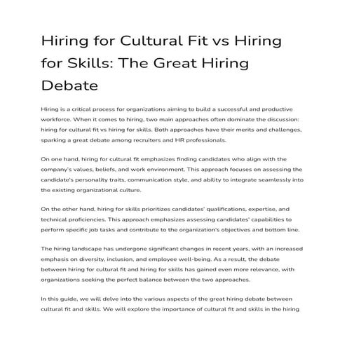 Hiring for Cultural Fit vs Hiring for Skills: The Great Hiring Debate