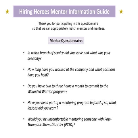 Hiring heroes mentor information guide