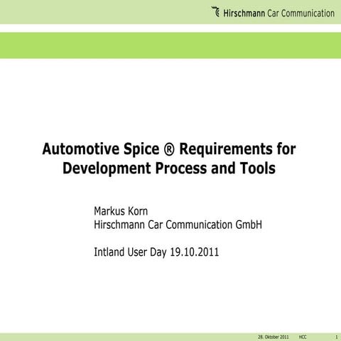 Hirschmann: Automotive SPICE Requirements for development process and tools 