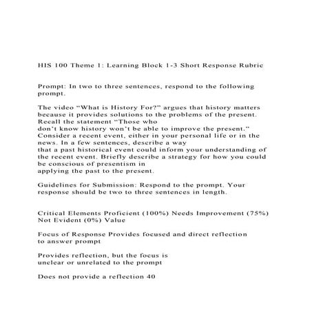 HIS 100 Theme 1 Learning Block 1-3 Short Response Rubric .docx