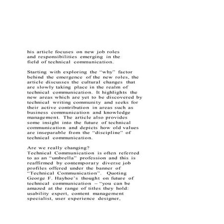 his article focuses on new job roles and responsibilitie