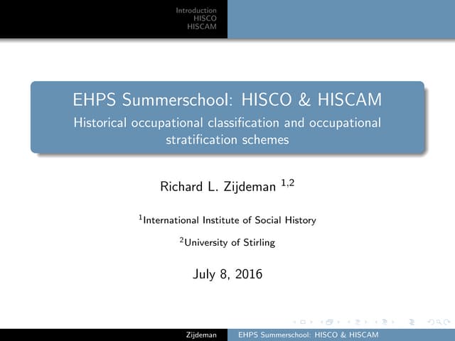 Historical occupational classification and occupational stratification schemes