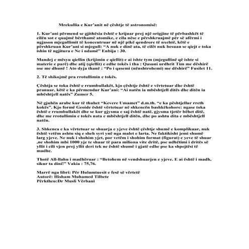 Hisham Muhamed Tilbete - Mrekullia e Kur'anit në çështje të astronomisë