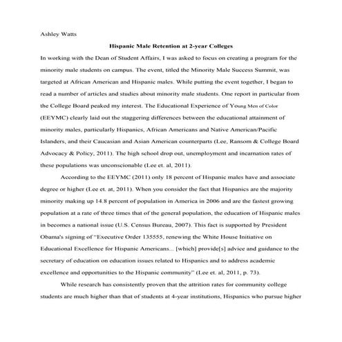 Hispanic Male Retention at 2-Year Colleges