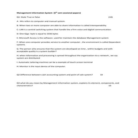 Hotel Information System Question Paper