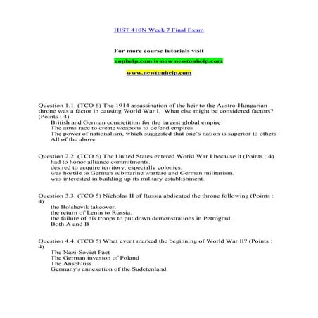 Hist 410 n week 7 final exam