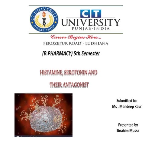 pharmacology of Histamines , Serotonin and its antagonist