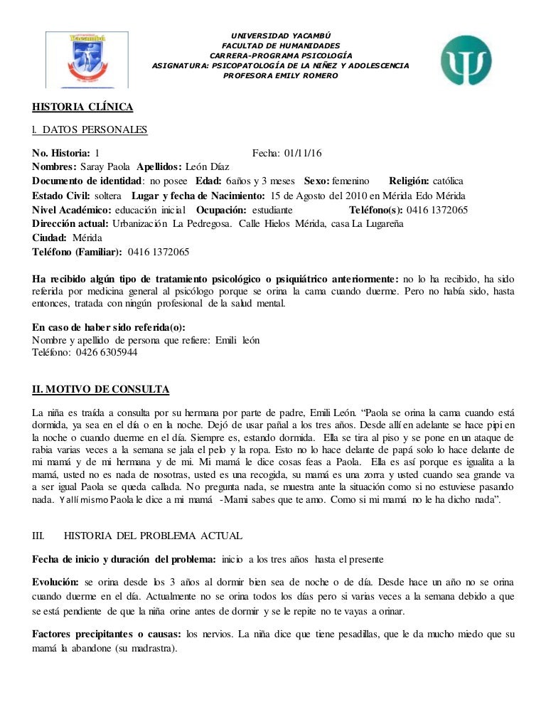 Historia clinica psicologia