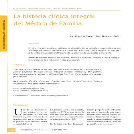 La historia clínica integral del Médico de Familia