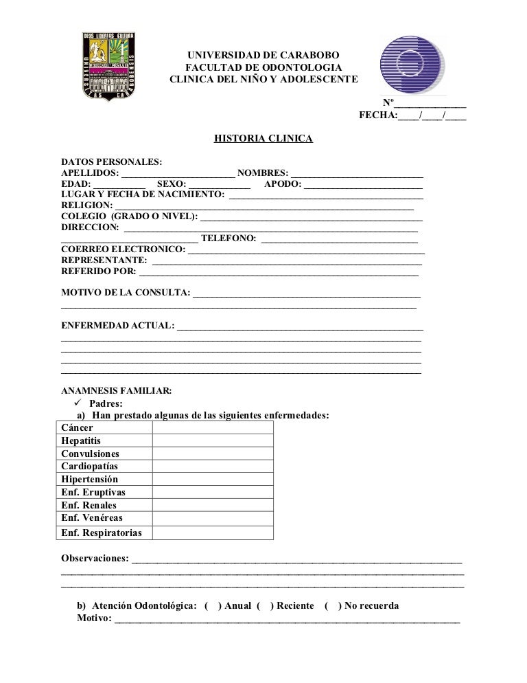 Historia clinica odontopediatría