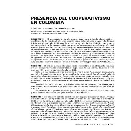 Reseña histórica del cooperativismo en colombia | DOC