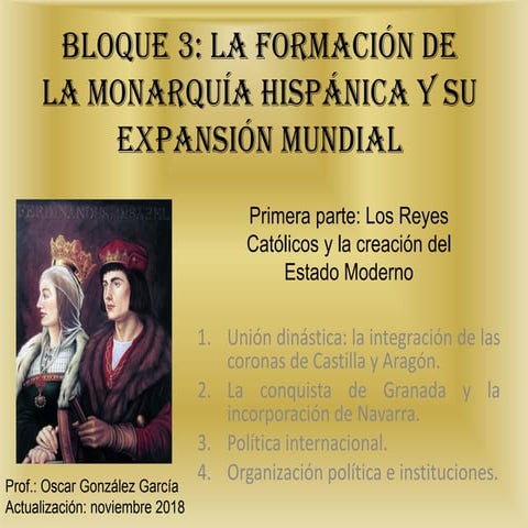 Bloque 3: La formación de la monarquía hispánica y su expansión mundial. Part...
