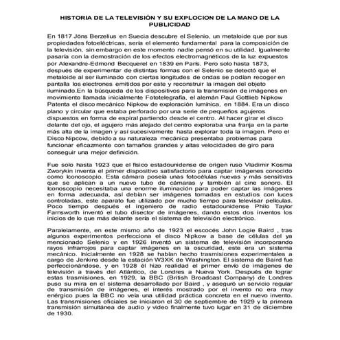 Historia de la televisión y su explocion de la mano de la publicidad