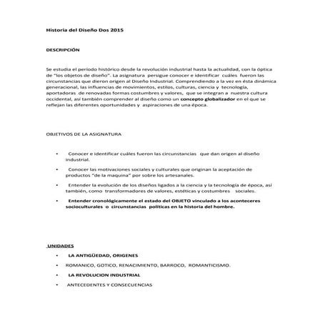 Historia del diseño dos 2015 programa