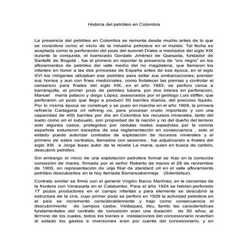 Historia del petróleo en colombia | DOCX