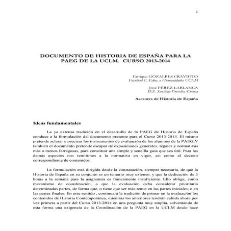 Historia españa nuevas orientaciones paeg 2013 2014