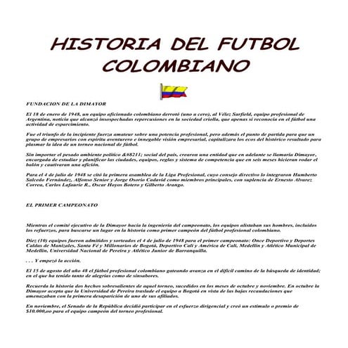 Historia futbol Colombiano