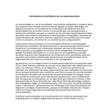 Historia Resumida De La Inmunologia