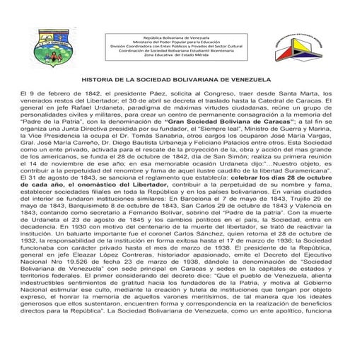 Historia y creación de la sociedad bolivariana estudiantil