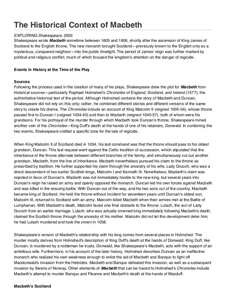 Historical context of macbeth from parkland schools