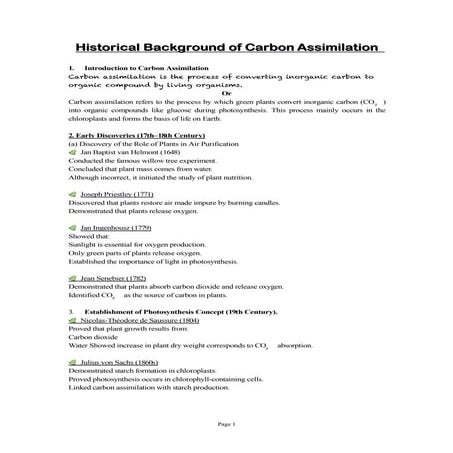 Historical Background of Carbon Assimilation | PDF