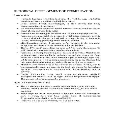 Historical Development of Fermentation