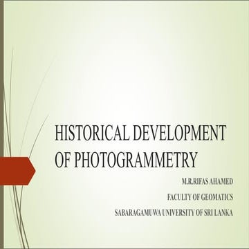 Historical Development of Photogrammetry