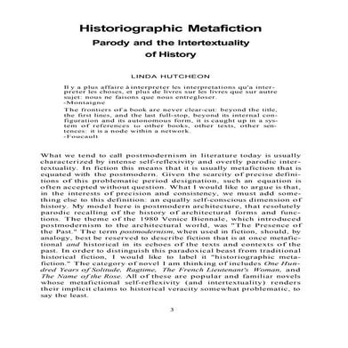 Historiographic Metafiction - Linda Hutcheon
