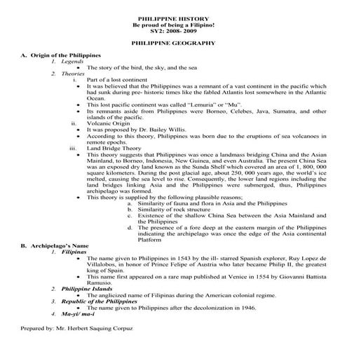 History Handouts by Mr. Herbert Saquing Corpuz
