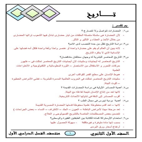 مراجعة ليلة الامتحان تاريخ للصف الأول الثانوي