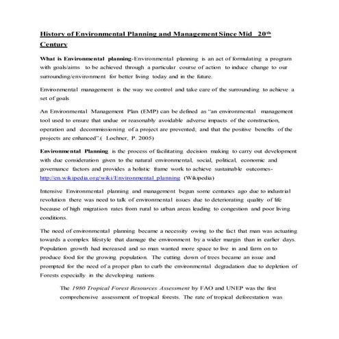 History of environmental planning and management since mid   20th century