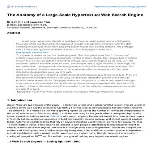 History   page-brin thesis - anatomy of a large scale hypertextual web search...