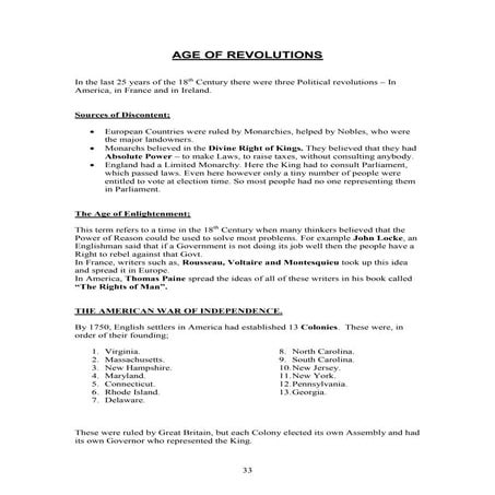 History Notes on the Age of Revolutions