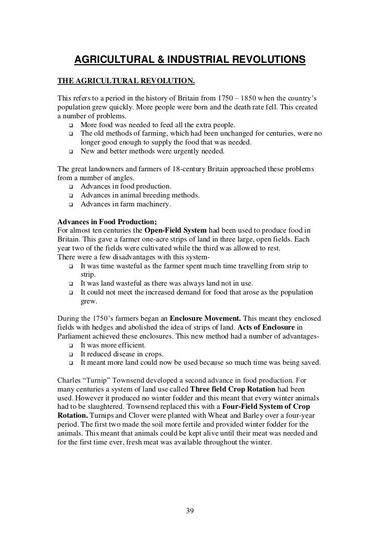History Notes On The Industrial And Agricultural Revolutions